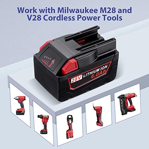Farmice ја надгради батеријата за замена Li-Ion 28V 6000mAh M28 за Milwaukee M28 48-11-2830 V28 безжични алатки за напојување, 2 пакувања