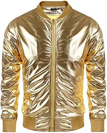 Метална јакна за машка јакна од 70-тите години на Божиќната забава, варситична јакна од зип-бомбардер за бејзбол