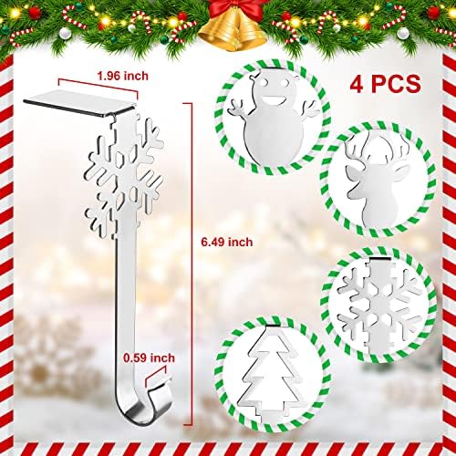 4 парчиња божиќни држачи за порибување за мантија, цврсто безбедносно дрво, снежен човек, ирваси и снегулка порибна мантија закачалка за камин
