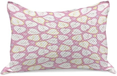 Ambesonne романтичен плетен ватенка перница, loveубовна тема еднорози во срцата за денот на вinesубените, стандардно капакот на перницата со големина