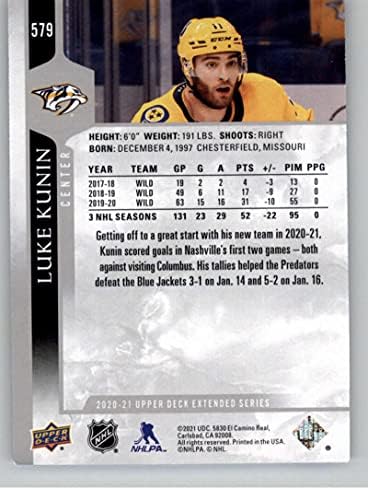 2020-21 Горна палуба Продолжена серија 579 Лук Кунин Нешвил Предатори NHL Hockey Trading Card