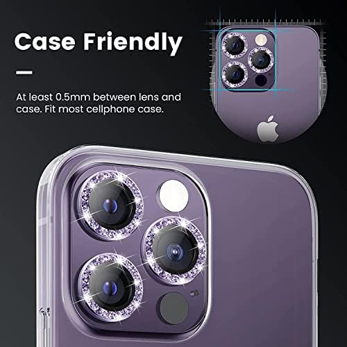 фонефуншоп Компатибилен со iPhone 14 Pro/14 Pro Max-Комплет Од 3 Заштитници За Стаклени Леќи со Сребрен Накит