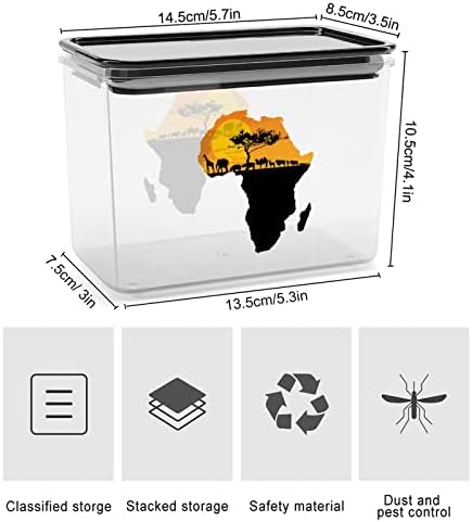 Африкански Животни На Картата На Африка Кутија За Складирање Пластични Канистри За Контејнери За Организатор На Храна Со Капак За Кујна