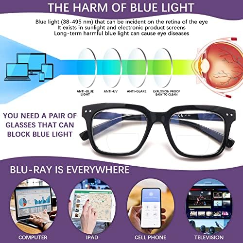 Класага Бифокална преголема очила за читање за жени, сини светло блокирање на дами за компјутерски читатели на пролетни шарки за очила
