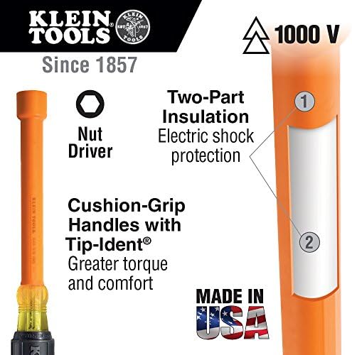 Klein Tools 646-3/16-INS 3/16-инчен изолиран возач на орев со 6-инчен шупливо вратило и рачка за зафат на перница