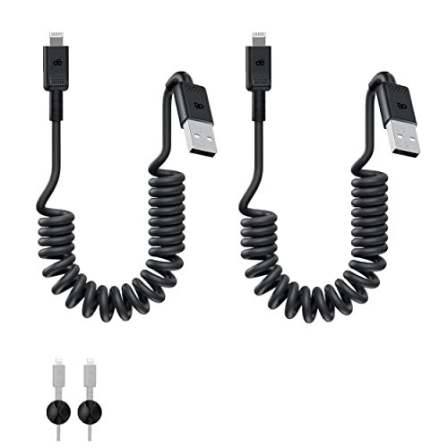 Dé Coiled Moilning Cable, USB до молња кабел [MFI овластен и CarPlay компатибилен], за iPhone 14/13 Pro Max/12 Mini/11 Pro/X/XS/XR/8/iPad - Црн молња кабел