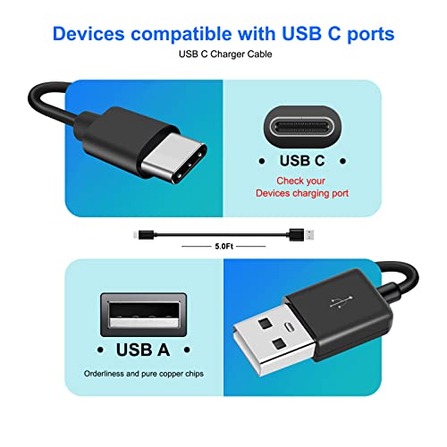 5FT USB C Wallид Брз полнач за полнење кабел за полнење кабел Компатибилен за JBL Flip 5 Flip 6, Charge 5, Clip 4, Pulse 4, Pulse 5, Go 3, Extreme-3, Jr POP звучници, JBL издржливост Пик II, tuner-2 Слушалки