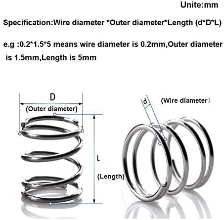 Компресија пролетен не'рѓосувачки челик пролет y тип пролет 304 притисок од не'рѓосувачки челик пролетна жица диа 0,6мм Надворешна диа 6мм должина 5-50мм 10 парчиња