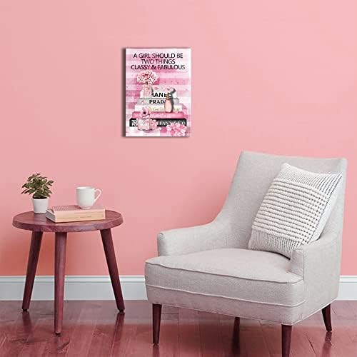 Гонктоз модни жени книга печати уметнички дела розови цвеќиња сликање платно wallидна уметност декор, парфем постер за девојки подарок спална соба бања канцеларија