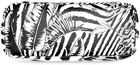 Тропски лисја зебра егзотична природна црна шема кожен молив со молив, торба со пенкало со двојна патентирана торба за складирање торби за торби