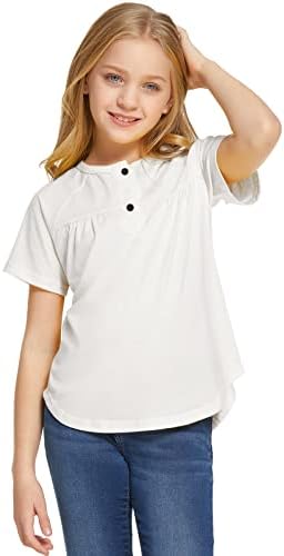 Кошули со долги ракави на врвови со долги ракави на врвови со врвови со маички, обични лабави тркалезни кошули за вратот за девојчиња 4-13 години