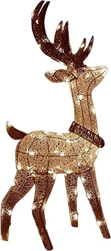 Qbomb Осветли Божиќни елени сјајни елени со ленти за ленти, декорација на внатрешен двор, вештачки пред-осветлени божиќни декоративни елени