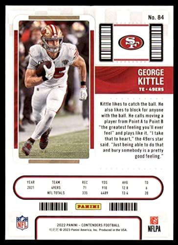 Фудбалска трговска картичка NFL 2022 Panini Contenters Season Ticket #84 George Kittle NM во близина на Mint 49ers