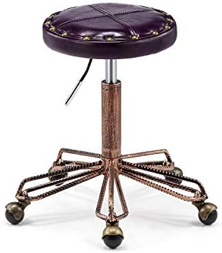 Столички од салон со тркала ， негувана столица со виолетово PU синтетичко кожено седиште ， прилагодлива висина 48-58 см ， Поддржана