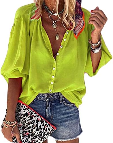 Andongnywell omensенски кардиган блузи за жени случајни v вратот цврста боја долга ракав копче надолу од врвовите шифон кошули
