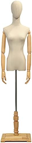Tonpop Formенски фустан Форма Манекен Торзо Тело за приказ на прозорецот во продавницата, бели возрасни жени кукла модел со дрвени раце и квадратна основа, прилагодлива