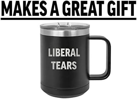 Смешни либерални солзи шега со тешки не'рѓосувачки челик црно кафе кригла со чаша за новини за новитети, одлична идеја за подароци за конзервативни или републиканц
