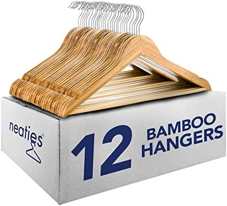 Убедливи закачалки за дрво од бамбус | Природна завршница | Со 360 ° степени вртливата кука и мазни исечоци | 12 пакет