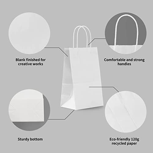 Дитвис мали бели торби за подароци со рачки пакет од 25, 5.12x3.5x8,27 инчи Крафт хартиена кеса најголемиот дел за Денот на вineубените, забава за забава, роденден, свадба, ма