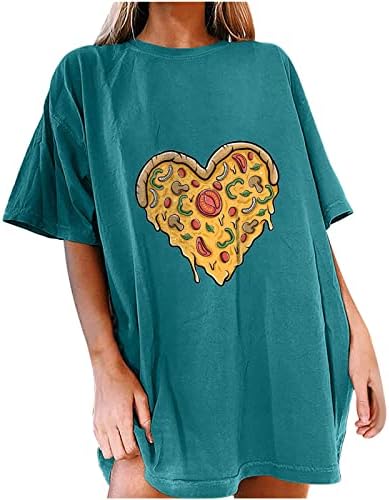 Женски пица срце печатено капка рамо маица екипаж на вратот на вратот на вратот на вратот на вратот од маицата за маички