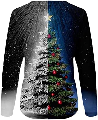 Осветлете ја предводената божиќна маичка за жени со долги ракави Неонски врвови паѓаат симпатична лабава фит XMAS дрво екипаж на
