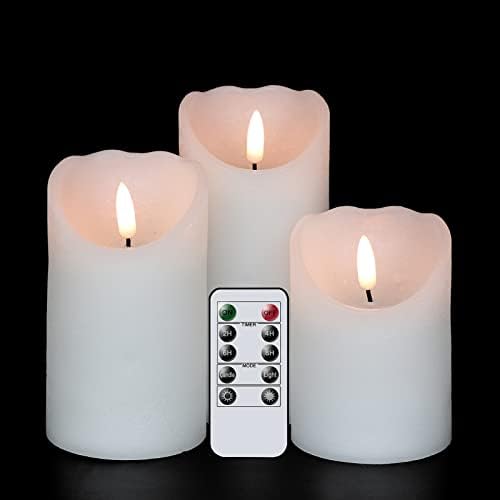 Flumnering свеќи за стакло на Елднацел со далечински тајмер, 3Д фитил вистински восок батерија управуваше со бели столбови свеќи