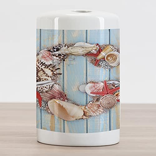 Ambesonne буква g Керамички држач за четки за заби, наутичка тема со морски животни безрбетници Seashell Starfish, декоративен