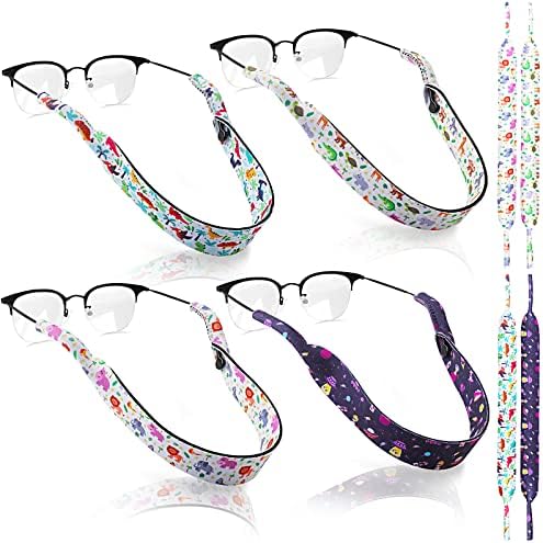 Cobee 4 парчиња прилагодливи ленти за држачи за очила за сонце, еластични спортови очила ленти од неопренови спектакл ленти разнобојни