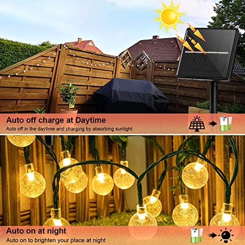 Liyade Solar String Lights Надворешно водоотпорен, 60 LED 30 -тина соларна кристална светлина жица светла со 8 режими на осветлување, светла со соларна моќност за свадбената забава