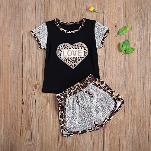 Avodova Toddler Babil Girl Sequins Sequins Pocket Picted Shift Schaive T-Mirts+Shorts Постави Outfit 2pc