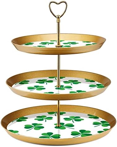 3 нивоа десерт штанд со кекс овошна плоча пластична служба на држач за приказ за свадба роденден за бебиња туш чај, украси, рунда, зелена детелина