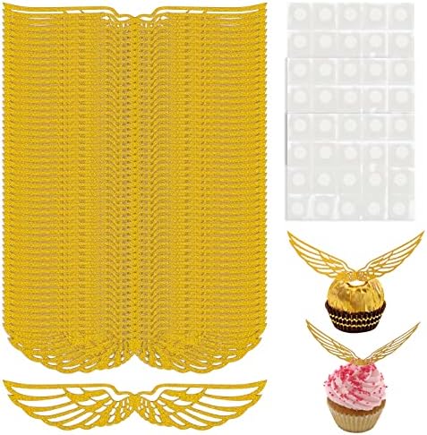100 парчиња златни кодош крилја чоколадни декорации, златници од злато со злато крилја со точки за лепак, сјајни волшебни забави за декорација