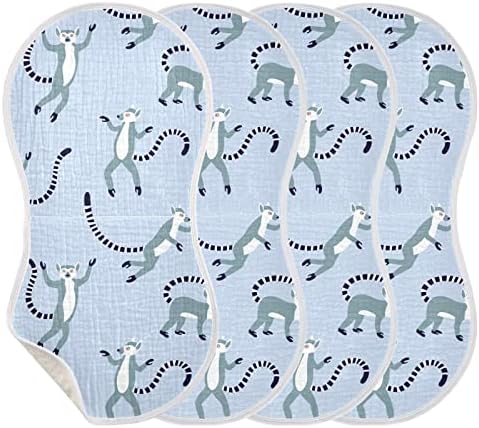 Егзотични лемури на Yyzzh, симпатична животинска муслинска крпа за бебе за бебе 4 пакувања памучни бебиња за миење садови за момчиња за момче девојче