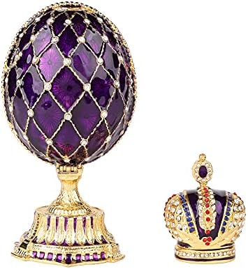 Qifu Faberge Style Egg Purple Replicas со Hinged и Crown уникатен подарок за украс за домови