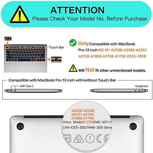 Mosiso компатибилен со MacBook Pro 13 Inch Case 2023, 2022, 2021- M2 M1 A2338 A2251 A2289 A2159 A1989 A1708 A1706, Пластична тврда обвивка
