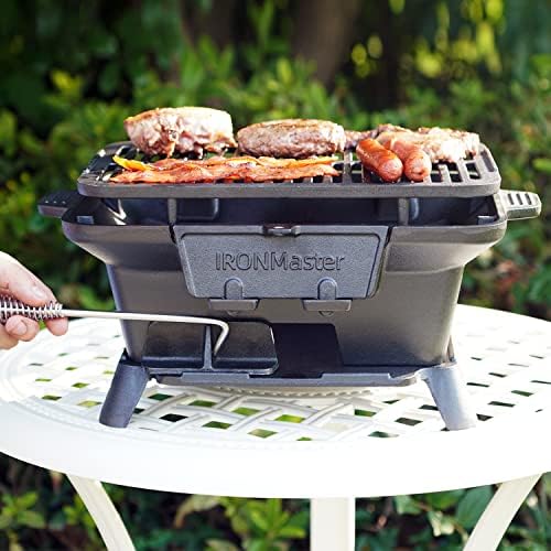 Ironmaster Hibachi Grill Outdoor, мала преносна скара од јаглен, претходно сезонско леано железо, јапонска скара за кампување