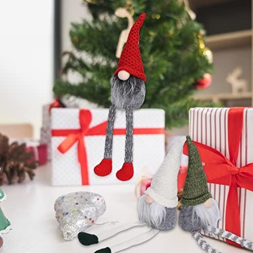 Адинг гном Божиќни украси, 17in 3pack рачно изработен гном кадифен црвено зелена бела шведска том елф кукла со долги нозе скандинавска фигура