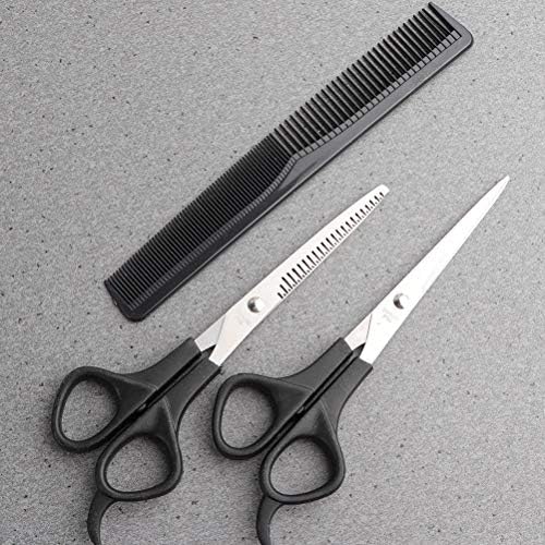 3 Комплети Фризерски Ножици За Заби Ножици Рамни Ножици Пластична Коса Чешел Ножици За Сечење Коса Црна