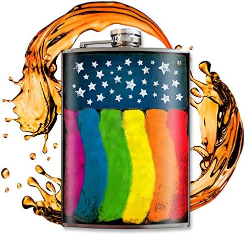 Знаме на гордоста 8 Мл Колба За Колкови Од Нерѓосувачки Челик За Алкохол-Доаѓа Во Кутија За Подароци - Дизајн Отпорен На Истекување-Лесен За Чистење-3,75
