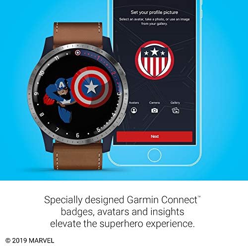 Гармин Наследство Херој Серија, Марвел Капетан Америка Инспириран Премиум Паметен Часовник, Вклучува Капетан Америка Инспириран