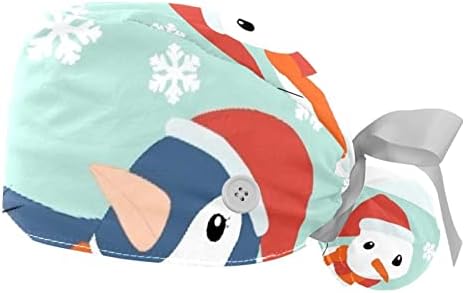 Пингвин Божиќен чистач капи за жени долга коса, работно капаче со копче и џемпери, унисекс вратоврски за грб 2 пакувања