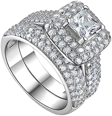 2 парчиња постави двојка принцеза Плоштад дијамантски сет прстен моден луксузен ангажман свадбен накит за жени фанки прстен