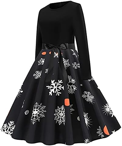 Божиќни гроздобер фустани за жени со долг ракав од 1950 -тите ретро фустан симпатична Божиќна печатена фустан матурска вечер забава