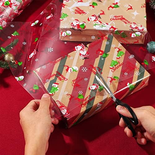 Toyvian Christmas Cellophane Wrap Roll | 100 -тина. Долг x 16 ”внатре широки, 2,5 дебели, кристално чисти со Божиќни дизајни, за цвеќиња,