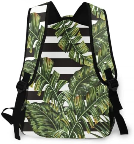 Дакавин летни тропски растенија училишна торба црна бела лента лаптоп ранец мода за дишење ранец за патувања за жени мажи деца