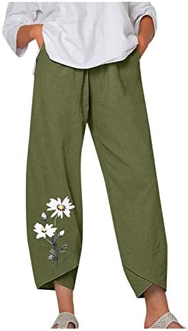 Постелни панталони за постелнина, висока половината ширина на половината палацо јога каприс лето печатење на пеперутка трендовски