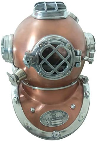 Collectiblesbuy гроздобер поморски поморски морнарички шлемот за нуркање на марка Наутички нуркачки шлемови целосен бакар и хромирана завршница