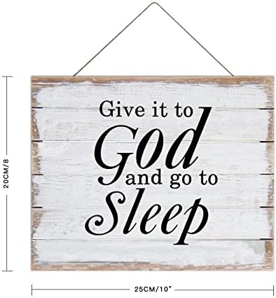 Знак за знак на wallид од дрвена плакета со јаже за виси, дајте му му на Бога и одете на спиење типографија wallидна уметност знак