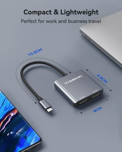 Viagkiki USB C до двојно HDMI адаптер 4K@120Hz/60Hz, тип C до двојна HDMI монитор Адаптер за MacBook Pro/Air, Dell XPS 13/15, Lenovo јога, итн.