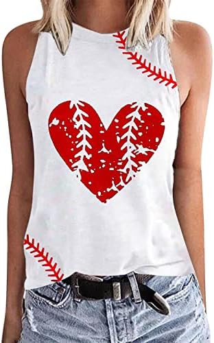 Женска loveубов со срцев резервоар врвна кошула за бејзбол печатење жени екипаж на екипаж, без ракави резервоар, цветни маички туники блузи